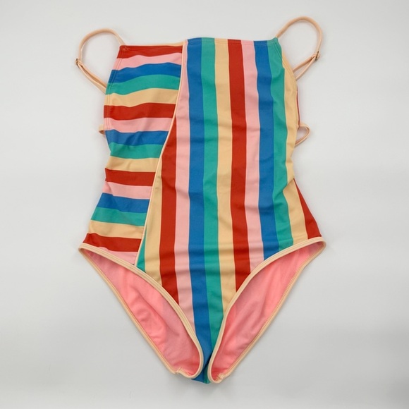 GB Colorful Striped One-Piece Swimsuit SIZE Large - Picture 11 of 16